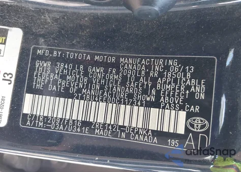 2013 Toyota Corolla Le from USA, damaged, VIN 2T1BU4EE0DC117341